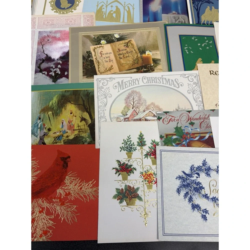 Vintage Metallic Christmas Cards Fronts ONLY for Scrapbooking Crafts Lot of 50+